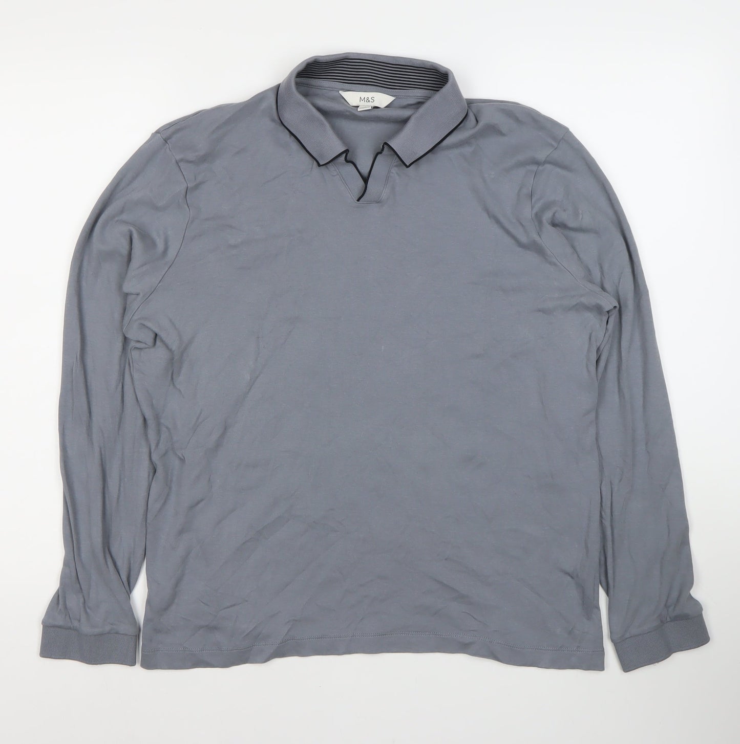 Marks and Spencer Men's Grey Long Sleeve Polo L