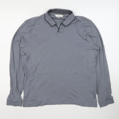 Marks and Spencer Men's Grey Long Sleeve Polo L