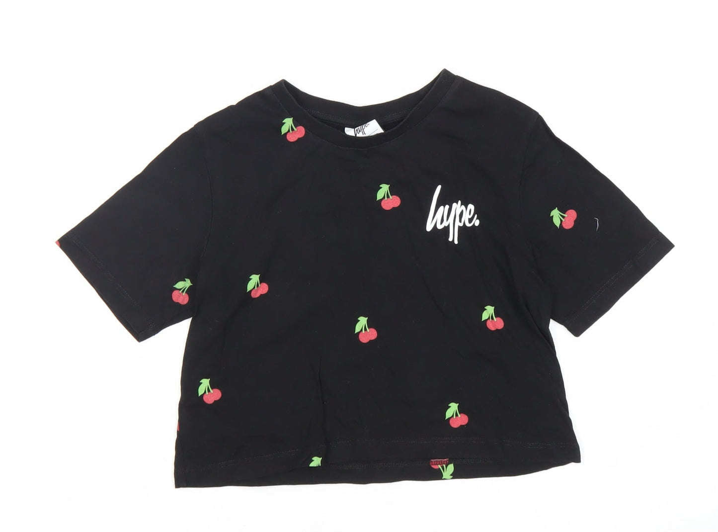 Hype Girls' Black Cherry Cropped T-Shirt, Size 11-12Y