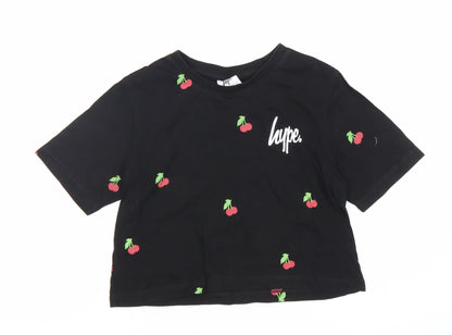 Hype Girls' Black Cherry Cropped T-Shirt, Size 11-12Y