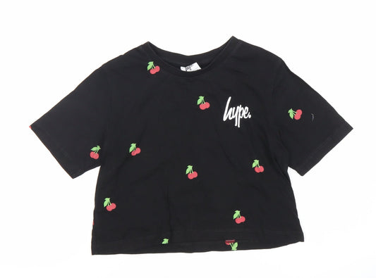 Hype Girls' Black Cherry Cropped T-Shirt, Size 11-12Y