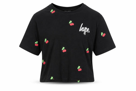 Hype Girls' Black Cherry Cropped T-Shirt, Size 11-12Y