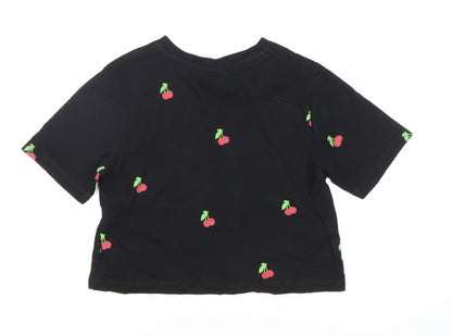 Hype Girls' Black Cherry Cropped T-Shirt, Size 11-12Y