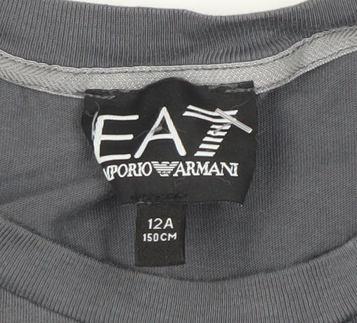 Emporio Armani Logo Boys Grey Cotton T-Shirt, 12 Years Casual