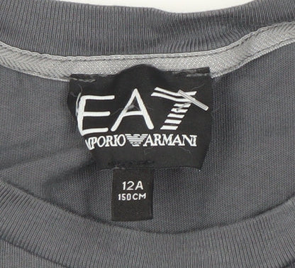 Emporio Armani Logo Boys Grey Cotton T-Shirt, 12 Years Casual