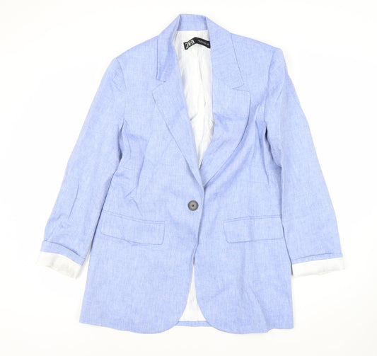Zara Women's Blue Linen Blazer 2XS