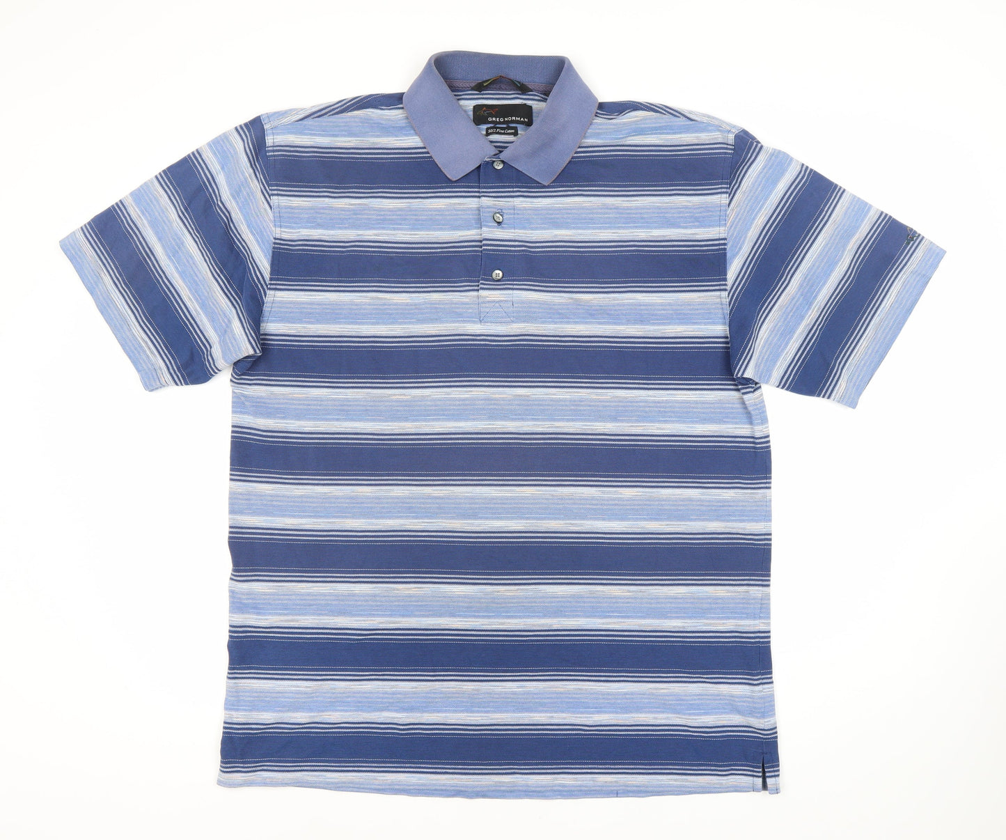Greg Norman Men's Blue Striped Polo Shirt