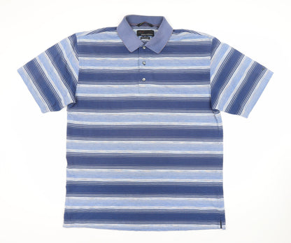 Greg Norman Men's Blue Striped Polo Shirt