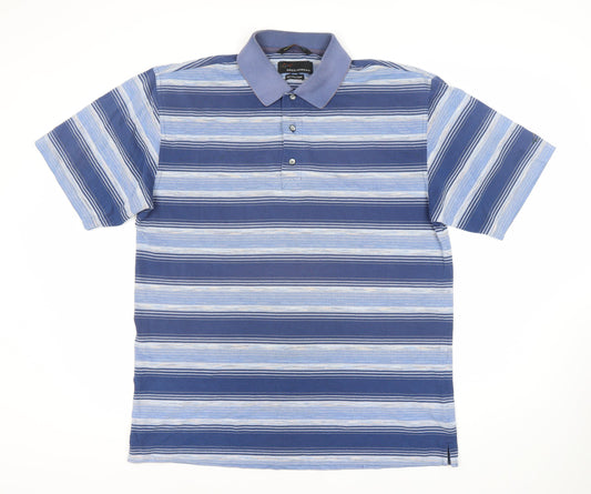 Greg Norman Men's Blue Striped Polo Shirt