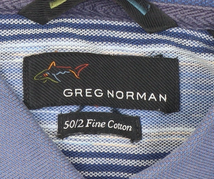 Greg Norman Men's Blue Striped Polo Shirt