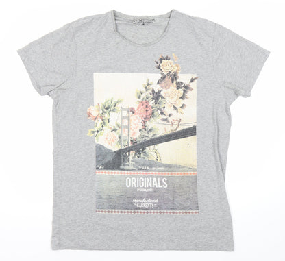 Jack & Jones Men’s Grey Graphic Short Sleeve T-Shirt