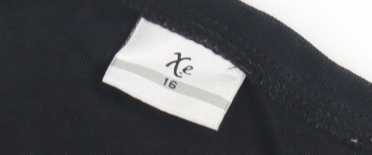 Xe Women's Black Embroidered T-Shirt, Size 16, Cotton