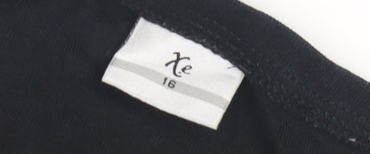Xe Women's Black Embroidered T-Shirt, Size 16, Cotton