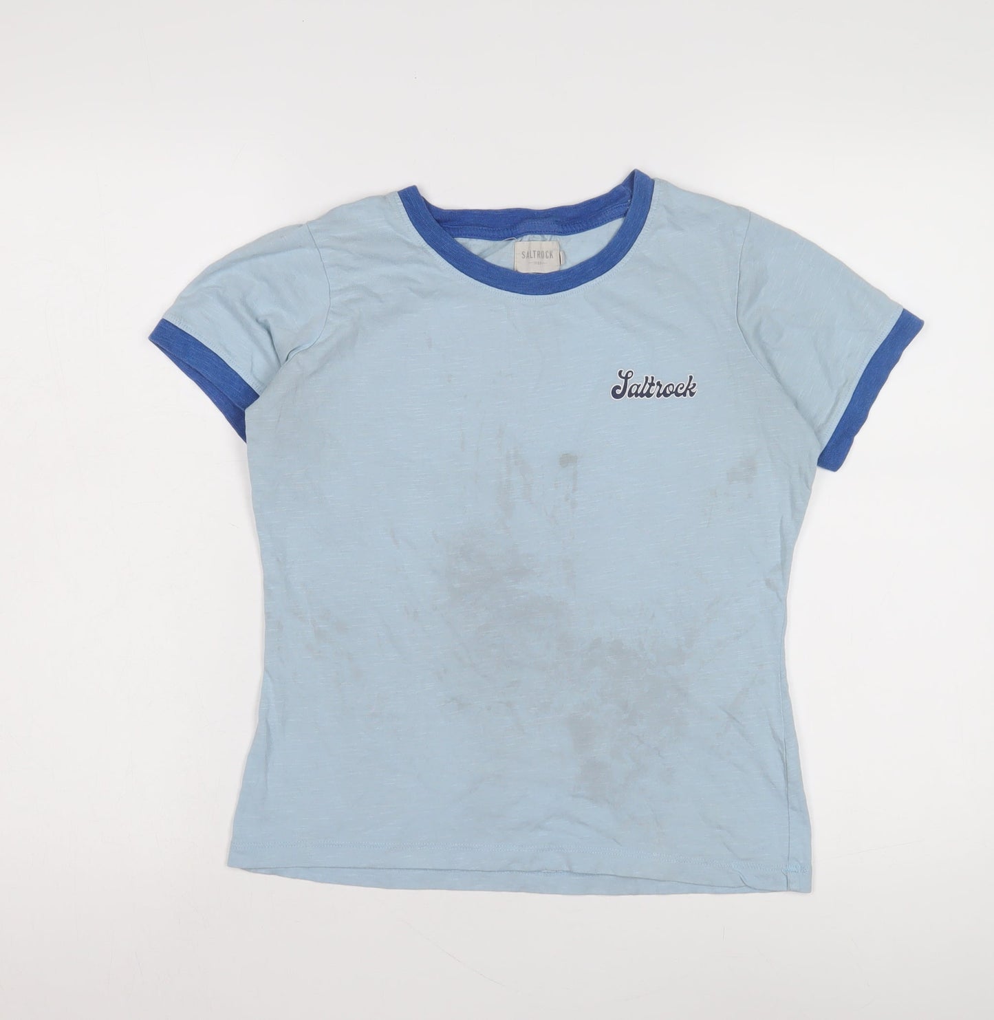 Womens UK Size 10 Saltrock Blue Ringer T-Shirt