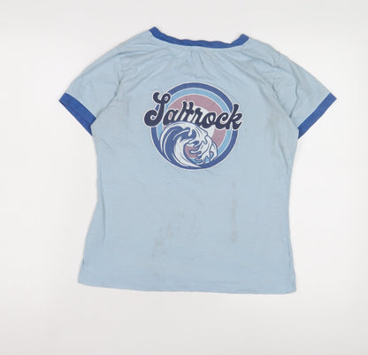 Womens UK Size 10 Saltrock Blue Ringer T-Shirt