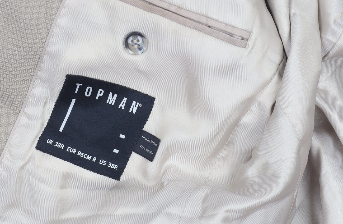Mens UK Size 38 Topman Regular Beige Suit Jacket