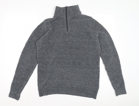 Next Men's Grey Full Zip Jumper, Size S, High Neck