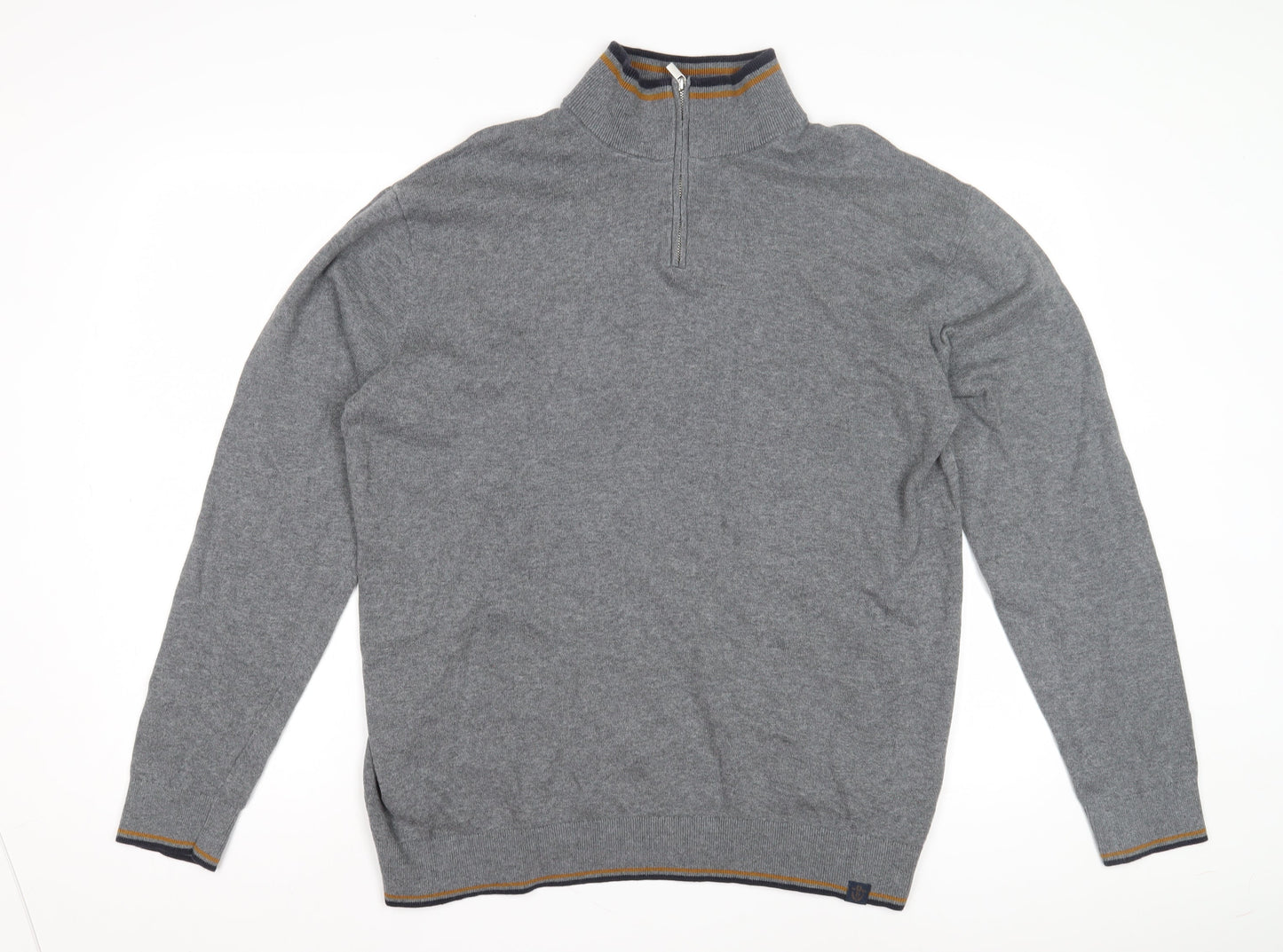 Next Men's Grey XL Full Zip Jumper High Neck