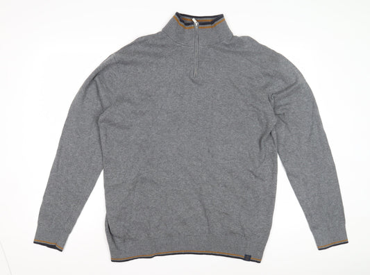 Next Men's Grey XL Full Zip Jumper High Neck