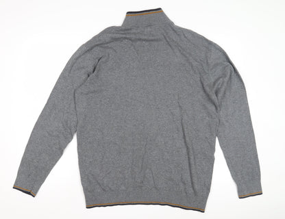 Next Men's Grey XL Full Zip Jumper High Neck