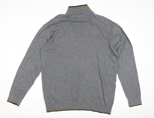 Next Men's Grey XL Full Zip Jumper High Neck