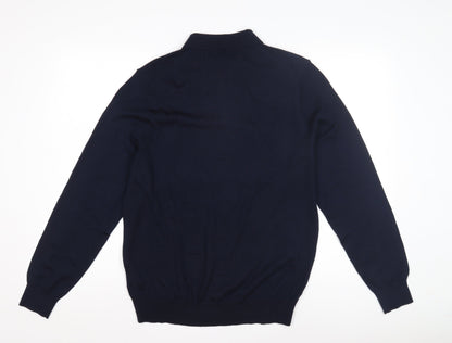 William Hunt Men's Collared Blue Wool Jumper - Large
