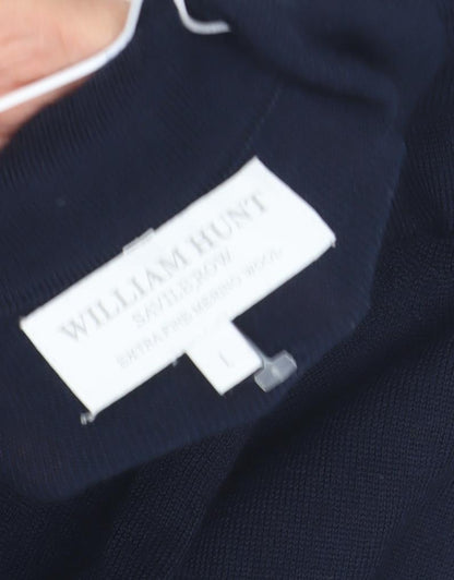 William Hunt Men's Collared Blue Wool Jumper - Large