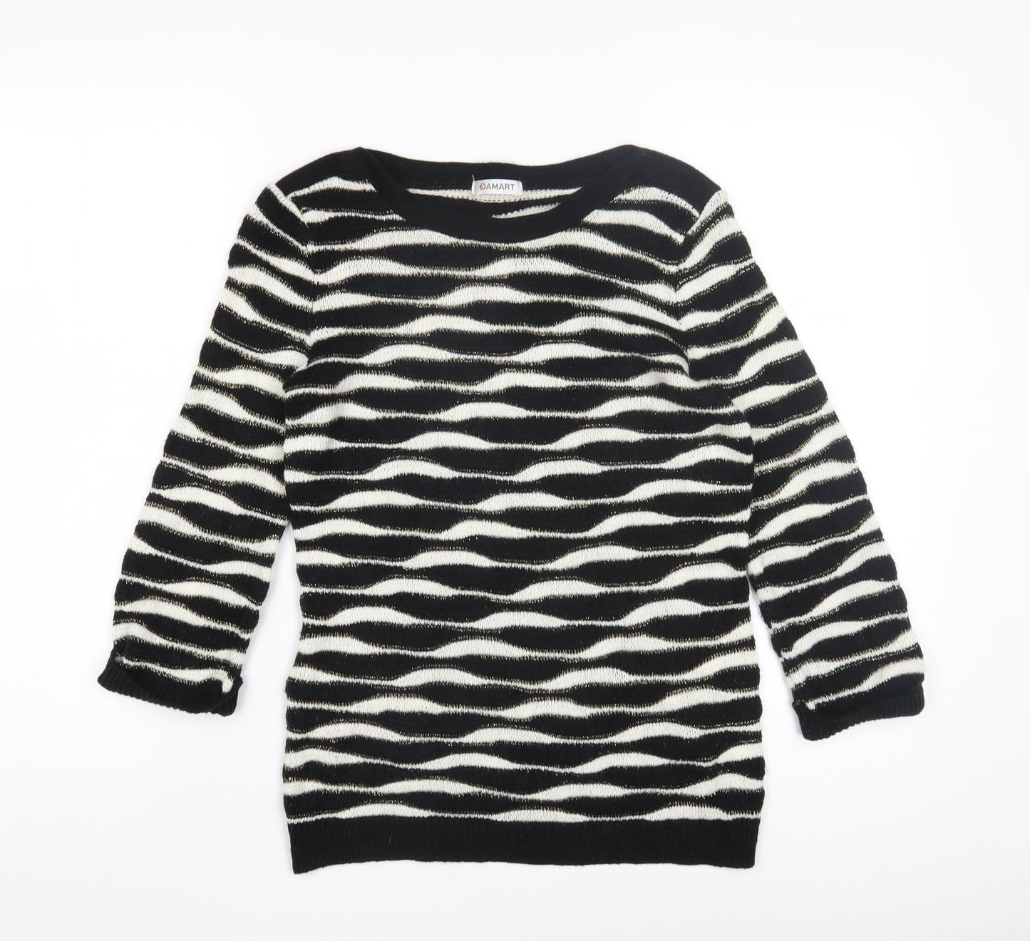 Damart Women's Black Striped Crew Neck Pullover Jumper