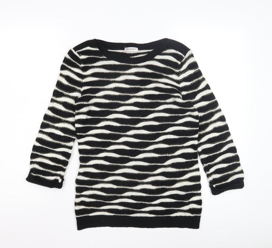 Damart Women's Black Striped Crew Neck Pullover Jumper