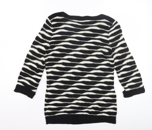 Damart Women's Black Striped Crew Neck Pullover Jumper