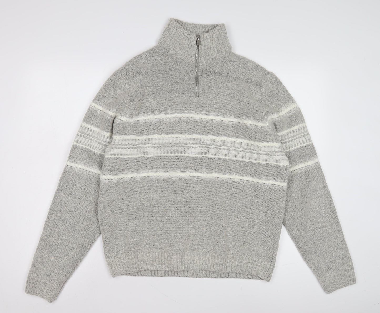 Marks and Spencer Men's Grey Wool Pullover, L, 1/2 Zip