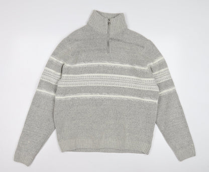Marks and Spencer Men's Grey Wool Pullover, L, 1/2 Zip
