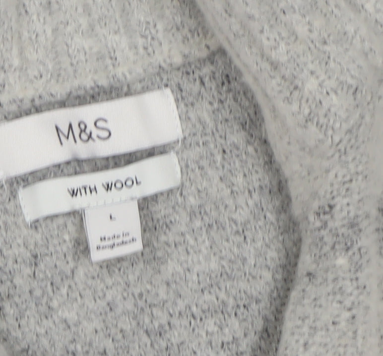 Marks and Spencer Men's Grey Wool Pullover, L, 1/2 Zip