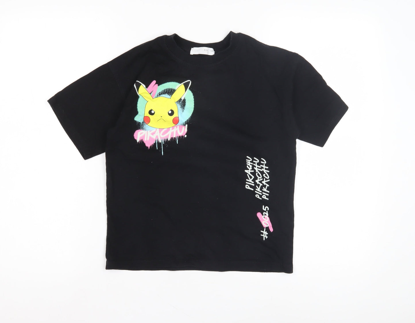 Zara Pokémon Kids Black T-Shirt, Pikachu Graphic, Size 9-10