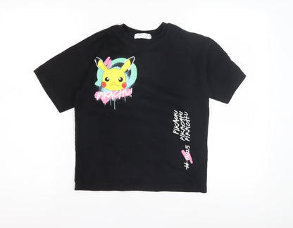 Zara Pokémon Kids Black T-Shirt, Pikachu Graphic, Size 9-10