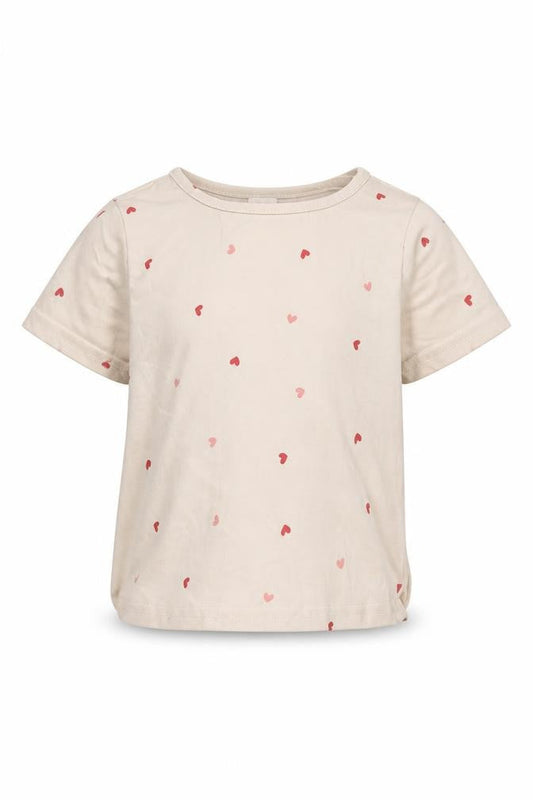 Front view of Etsy unisex baby beige t-shirt 3-6 months heart print
