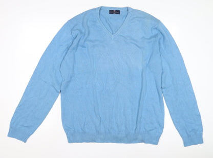 Marks and Spencer Men's Blue V-Neck Pullover Jumper L