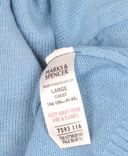 Marks and Spencer Men's Blue V-Neck Pullover Jumper L