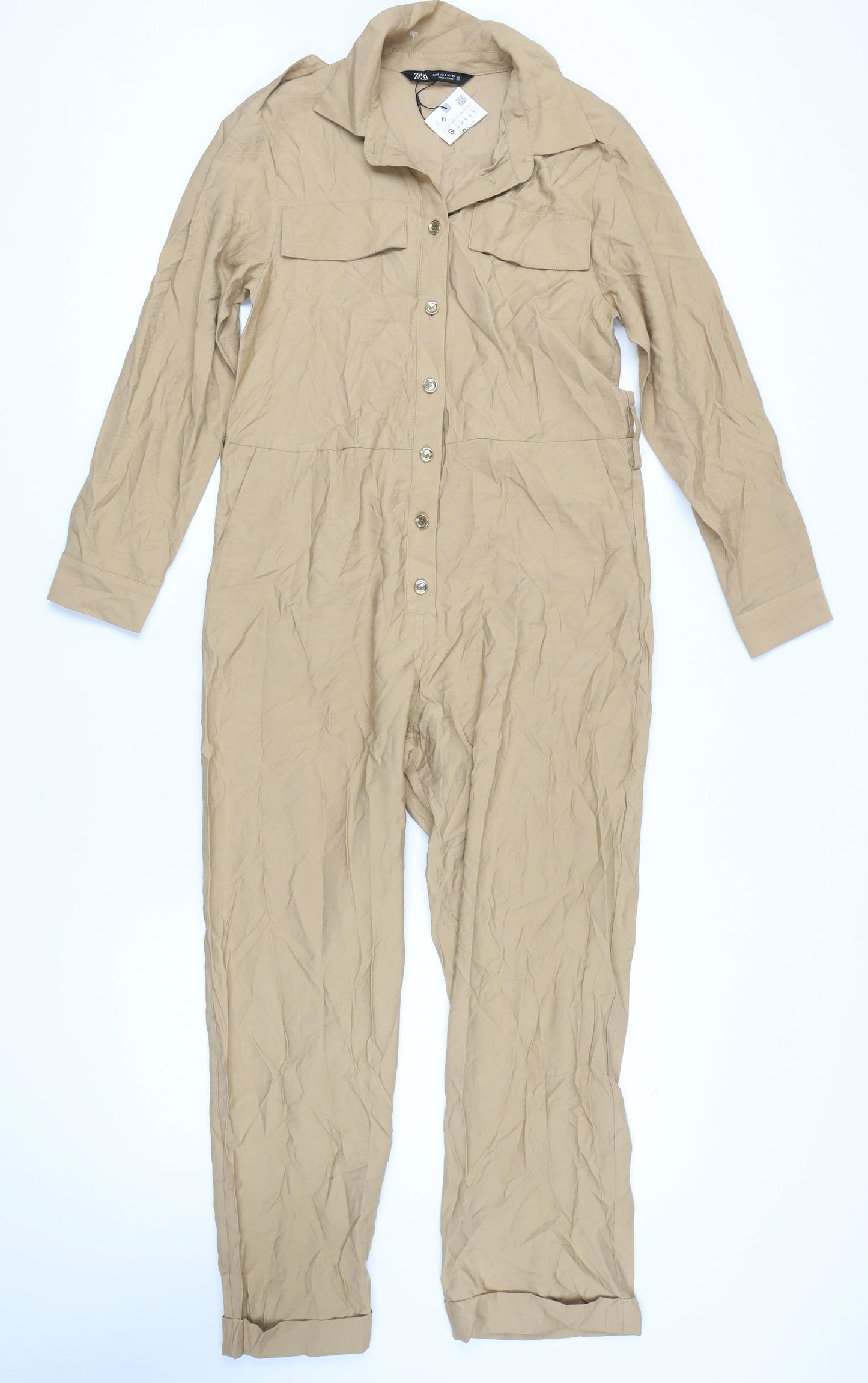 Zara Women's Beige Collared Jumpsuit S