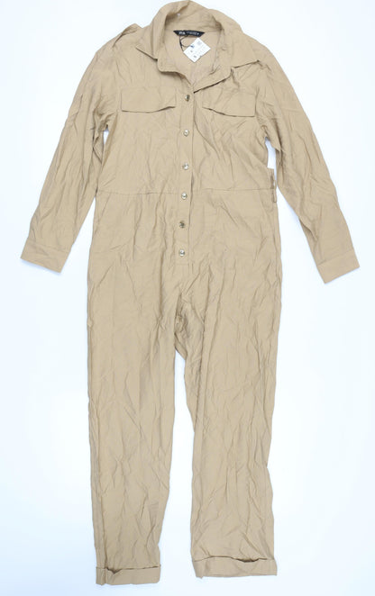Zara Women's Beige Collared Jumpsuit S