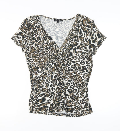 Cable & Gauge Women's Animal Print V-Neck Tunic Top L