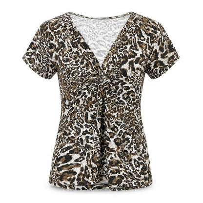 Cable & Gauge Women's Animal Print V-Neck Tunic Top L