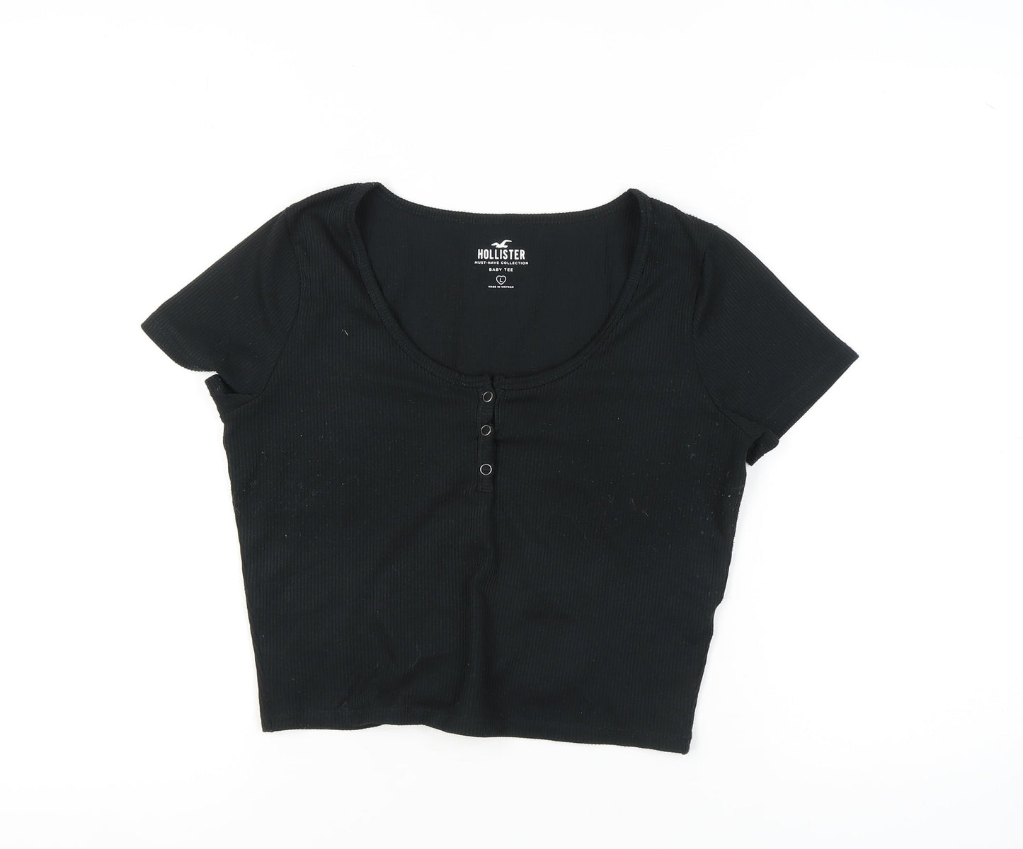 Womens UK Size L Hollister Black Cropped T-Shirt