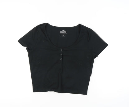 Womens UK Size L Hollister Black Cropped T-Shirt