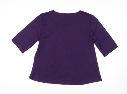 Lands' End Women's Purple Petite Top, L, 3/4 Sleeve, Excellent