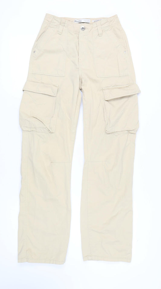 Bershka Women's Beige Cargo Trousers Size 6
