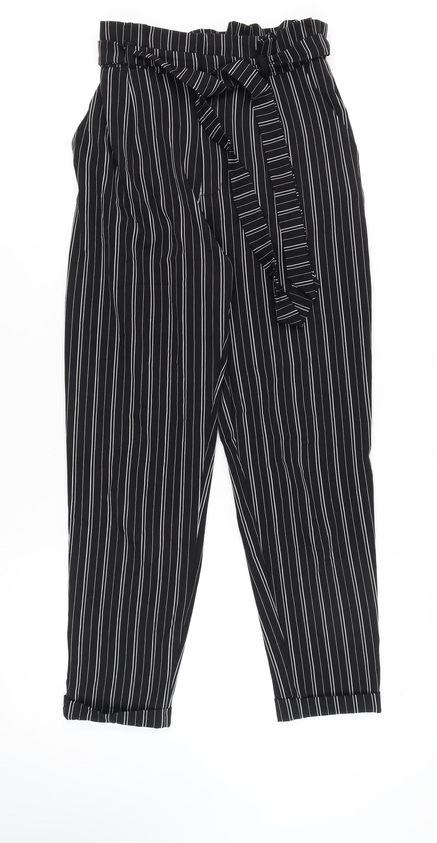 Womens UK Size S Pull & Bear Regular Fit Paperbag Black Trousers