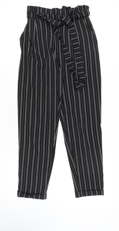 Womens UK Size S Pull & Bear Regular Fit Paperbag Black Trousers
