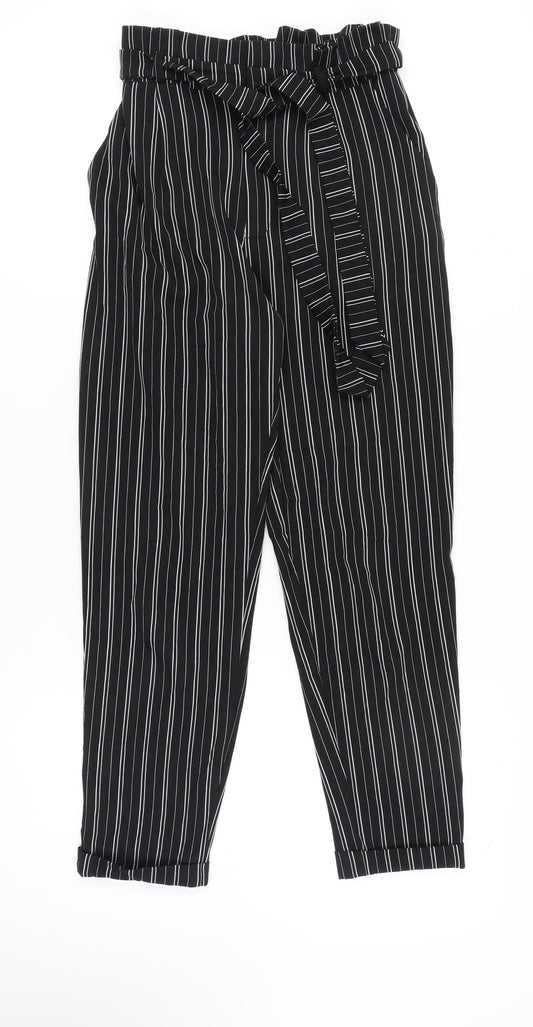 Womens UK Size S Pull & Bear Regular Fit Paperbag Black Trousers