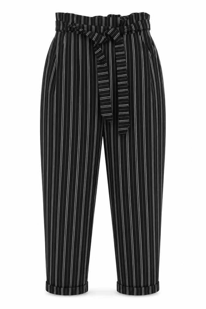 Womens UK Size S Pull & Bear Regular Fit Paperbag Black Trousers